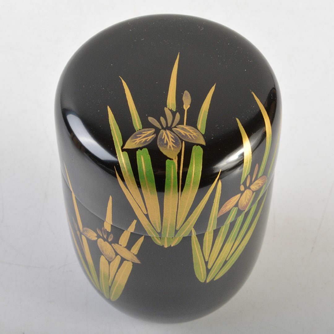 茶道具 塗師 牧田芳祥 作 あやめ蒔絵 長棗 共箱 V R7229