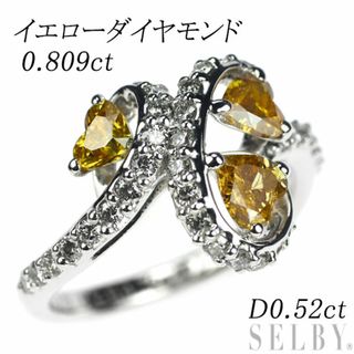 K18WG トリートイエロー ダイヤモンド リング TYD0.809ct D0.52ct(リング(指輪))