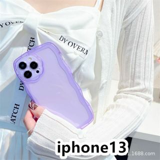 iphone13ケース　透明　波型花 耐衝撃紫70(iPhoneケース)