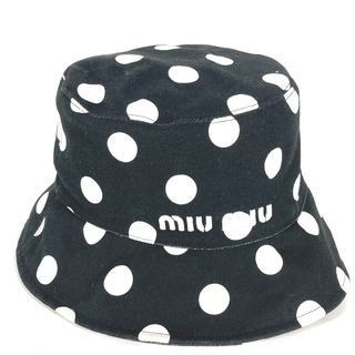 miumiu - ミュウミュウ MIUMIU ロゴ ドット 水玉 5HC196 ハット帽 帽子 バケットハット ボブハット ハット コットン ブラック 美品