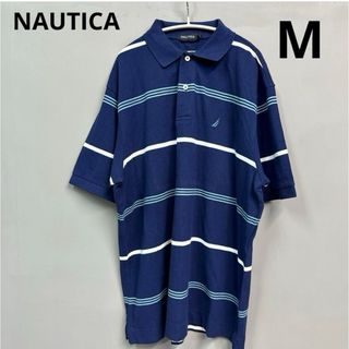 ノーティカ(NAUTICA)のNAUTICA ノーティカ メンズ　ポロシャツ M ロゴ　ネイビー　ボーダー(ポロシャツ)