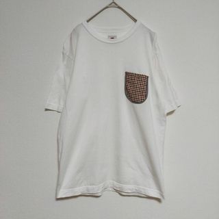 ミツミネ(Mitsumine)のミツミネ 胸ポケット チェック 白 Tシャツ L メンズ レディース シンプル(Tシャツ/カットソー(半袖/袖なし))