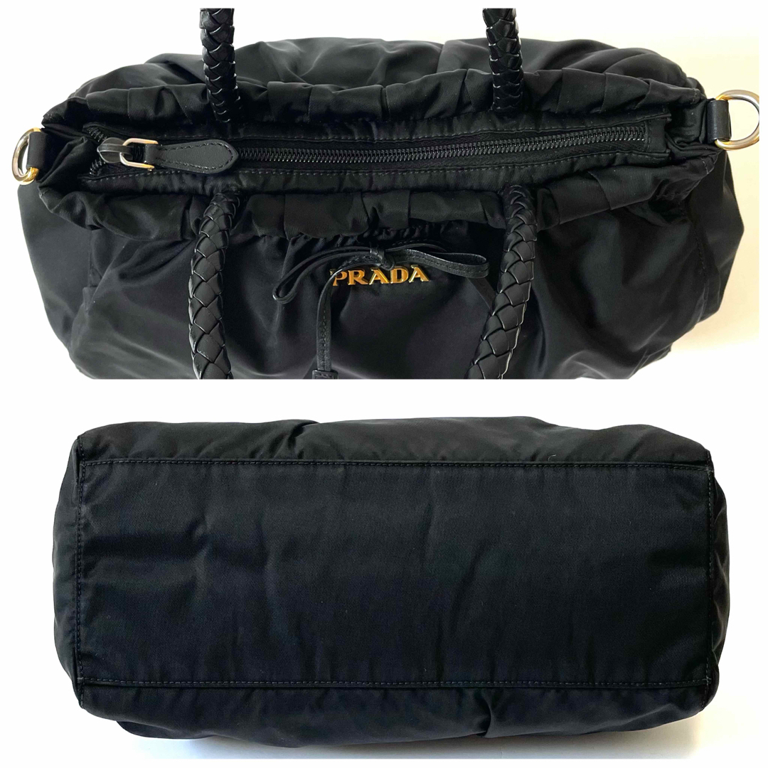 美品】PRADA プラダ 2way ハンドバッグ リボン ナイロン × レザー 美品】PRADA プラダ 2way ハンドバッグ リボン ナイロン × レザー