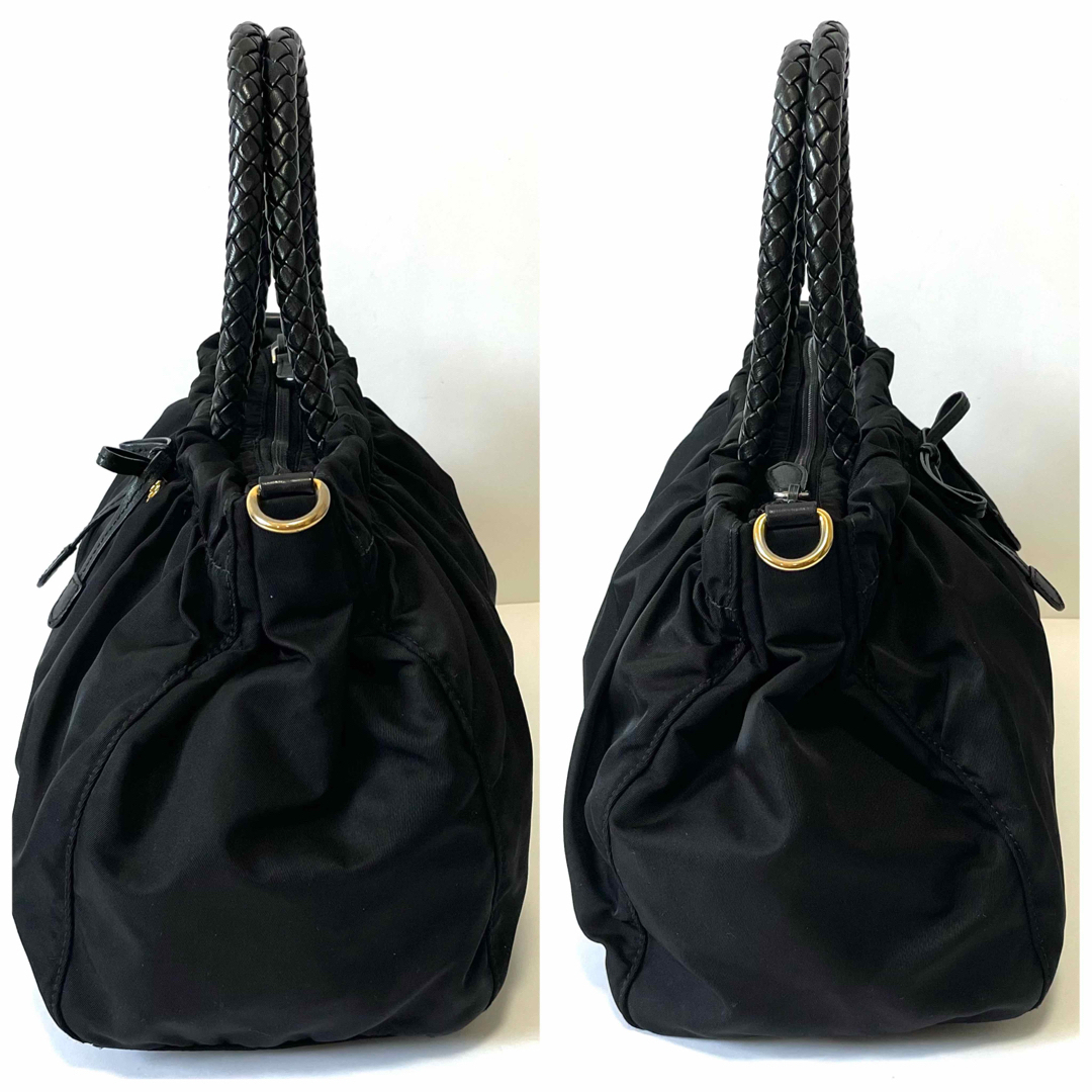 美品】PRADA プラダ 2way ハンドバッグ リボン ナイロン × レザー 美品】PRADA プラダ 2way ハンドバッグ リボン ナイロン × レザー