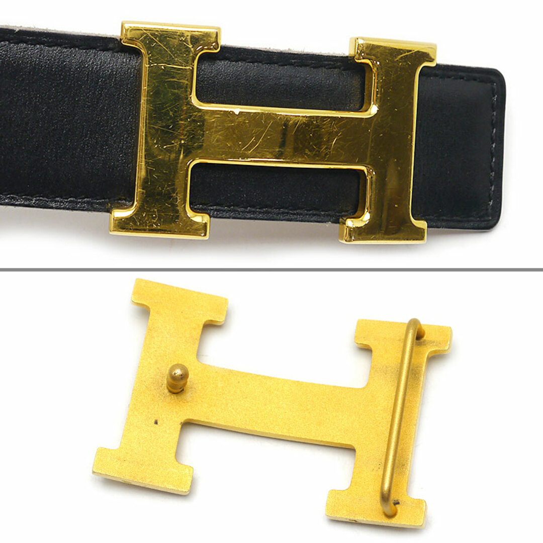 Hermes(エルメス)のエルメス HERMES Hベルト レザー ブラック×ブラウン ゴールド金具 レディースのファッション小物(ベルト)の商品写真