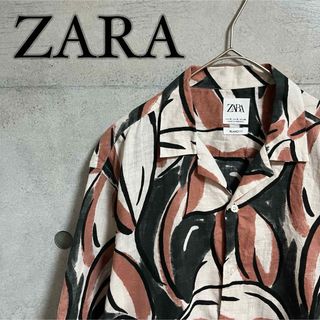 ザラ(ZARA)の【美品】ZARA ザラ 総柄　模様　オープンカラー　シャツ　リネン　ブラウン(シャツ)