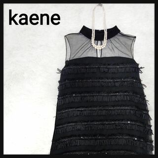 Kaene - 【シアー】ワンピース フリンジ 襟付き ドレス 結婚式 お呼ばれ