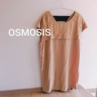 オズモーシス(OSMOSIS)のOSMOSIS ベージュ 茶 ワンピース 半袖 ブラウス シャツ ノースリーブ(ミニワンピース)