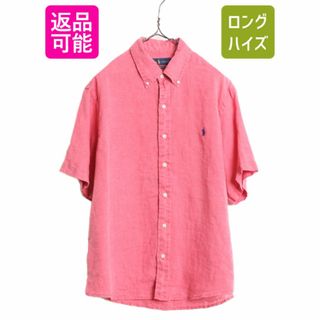 ラルフローレン(Ralph Lauren)のラルフローレン 100% リネン 半袖 ボタンダウン シャツ メンズ L / 古着 ポロ 高級 半袖シャツ ワンポイント ポニー刺繍 薄手 BD 麻 ピンク(シャツ)