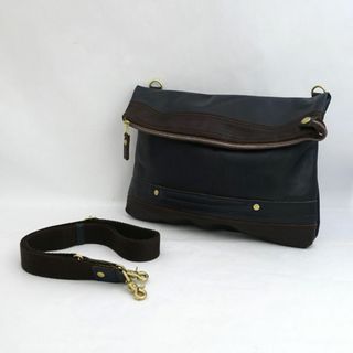 DOUBLES / ダブルス ◆2WAYショルダーバッグ/レザー/ネイビー×ブラウン 【バッグ/バック/BAG/鞄/カバン】 メンズファッション【中古】 [0220490174](ショルダーバッグ)