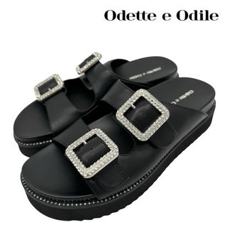 オデットエオディール(Odette e Odile)の〈美品〉Odette e Odile【23.5】ビジューダブルベルトサンダル 黒(サンダル)