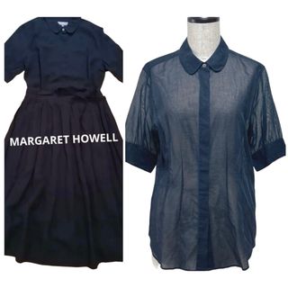 マーガレットハウエル(MARGARET HOWELL)のMARGARET HOWELL 丸襟シアーシャツ コットン 袖ボタン 比翼仕立て(シャツ/ブラウス(半袖/袖なし))