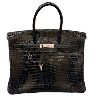 エルメス(HERMES)の　エルメス HERMES バーキン35 ポロサスリセ □G刻 ブラック シルバー金具 クロコダイル ポロサスリセ ユニセックス ハンドバッグ(ハンドバッグ)