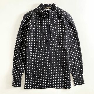 サンローラン(Saint Laurent)の26e24 フランス製 SAINT LAURENT PARIS サンローラン ボウタイブラウス ポルカドット 長袖シャツ トップス ブラック×ホワイト シルク100％ レディース(シャツ/ブラウス(長袖/七分))