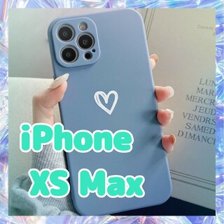 【iPhoneXSmax】iPhoneケース ブルー ハート 手書き 青 紺(その他)