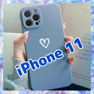 【iPhone11】iPhoneケース ブルー ハート 手書き シンプル 青 紺(その他)