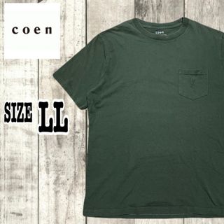 coen コーエン メンズ 半袖Tシャツ カーキ XLサイズ 胸ポケット 刺繍