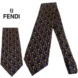 フェンディ(FENDI)のFENDI VINTAGE フェンディ イタリア製 エンブレム柄 シルクネクタイ(ネクタイ)