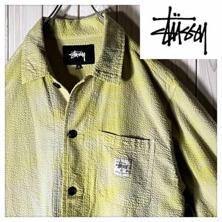 ステューシー(STUSSY)の【極美品 オーバーダイ M】ステューシー 刺繍ロゴ シアサッカー チョアコート(カバーオール)