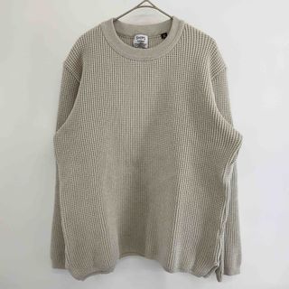 シップス(SHIPS)のSHIPS シップス Amossa AIRY STRECH ポリエステル 先染 メンズ ニット/セーター MADE IN JAPAN ベージュ ワッフルニット(ニット/セーター)