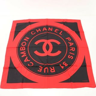 シャネル(CHANEL)の美品 シャネル タグ付 ココマーク カンボン スカーフ シルク 100％ レッド ブラック 絹 ストール ショール レディース ERE AC1-5(バンダナ/スカーフ)