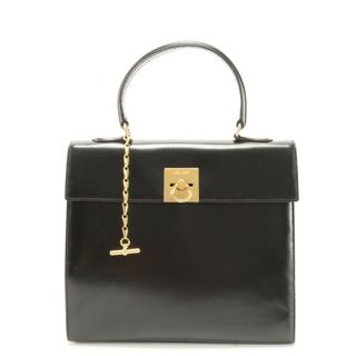 セリーヌ(celine)の美品 ヴィンテージ セリーヌ リング ゴールド 金具 レザー ハンドバッグ トート トップハンドル ブラック レディース EHE AC11-8(ハンドバッグ)