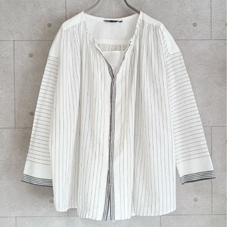 パドカレ(pas de calais)の【パドカレ】インドストライプ＆オーガニックコットンブラウス 36 綿100(シャツ/ブラウス(長袖/七分))