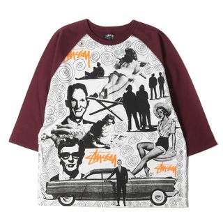 ステューシー(STUSSY)の新品 STUSSY ステューシー Tシャツ サイズ:L 00s コラージュ グラフィック 7分袖 ラグランTシャツ バーガンディー ホワイト 00年代 トップス カットソー 長袖【メンズ】(Tシャツ/カットソー(半袖/袖なし))