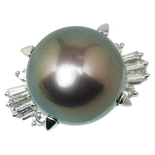 タサキ(TASAKI)の美品 Pt900 プラチナ リング 指輪 黒蝶真珠 13.9mm ダイヤ 0.34ct 【1-0151702】(リング(指輪))