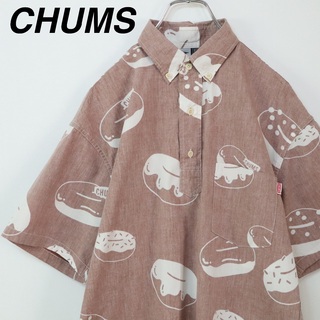 CHUMS - 【ドーナツ柄】チャムス／総柄シャツ　プルオーバー　アロハシャツ　ポロシャツ　美品