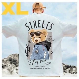 【割引ＯＫ♪】くま　クマ　熊　Tシャツ　白　半袖　ビッグサイズ(Tシャツ/カットソー(半袖/袖なし))