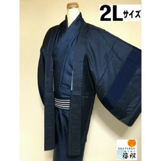 【中古】羽織 男物 正絹 黒地に蚊絣文様 裄74 2Lサイズ リメイク【福服特製】(着物)