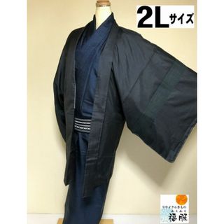 【中古】羽織 男物 正絹 黒地に蚊絣文様 裄74 2Lサイズ リメイク【福服特製】(着物)