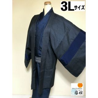 【中古】羽織 男物 正絹 黒地に蚊絣文様 裄77 3Lサイズ リメイク【福服特製】(着物)