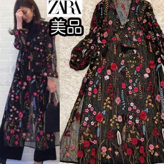 ザラ(ZARA)の芸能人多数着用【ZARAザラ】人気完売 シアー素材総刺繍ワンピース 花柄 黒(ロングワンピース/マキシワンピース)