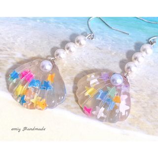 大人可愛い♡上品　スターシェル　ピアス・イヤリング／クリア　★1セット限定★