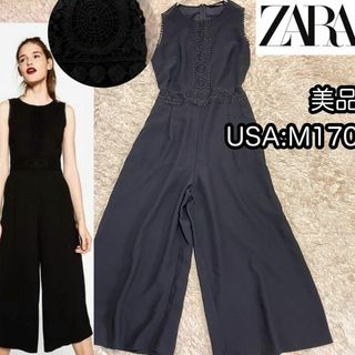 ZARA - 美品【ZARAザラ】USAM170 刺繍レースオールインワン 黒ブラック