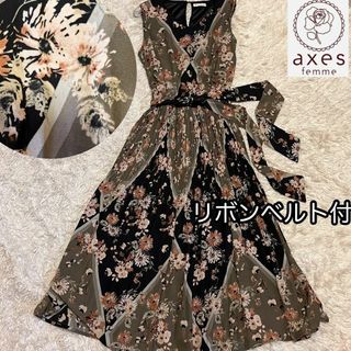 axes femme - 美品【アクシーズファム】axes femmeフレアプリーツワンピース リボン総柄