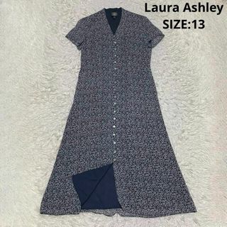 LAURA ASHLEY - 大きいサイズ ローラアシュレイ 小花柄 ロングシャツワンピース シルク マキシ丈