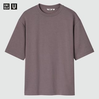 ユニクロUNIQLO エアリズムコットンオーバーサイズモックネックT パープル