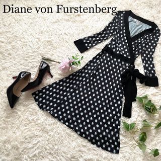 ダイアンフォンファステンバーグ(DIANE von FURSTENBERG)のダイアンフォンファステンバーグ　長袖シルクラップワンピース　ロング　星(ひざ丈ワンピース)