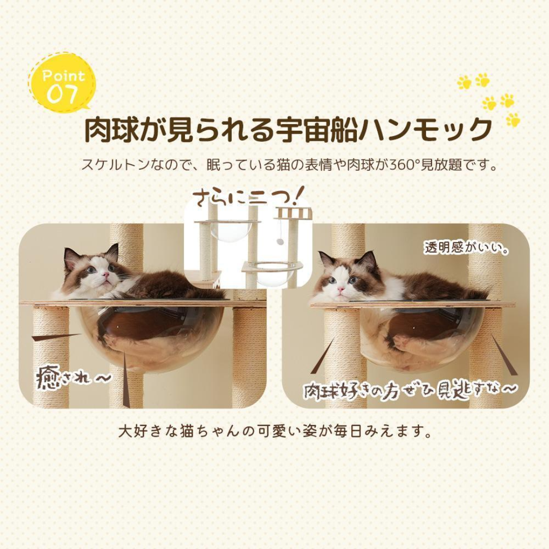 キャットタワー 大型 木製 据え置き 高さ170cm 宇宙船2個 透明 キャットタワー 大型 木製 据え置き 高さ170cm 宇宙船2個 透明