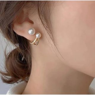 パールピアス　アクセサリー　フープピアス　両耳用　海外(ピアス)