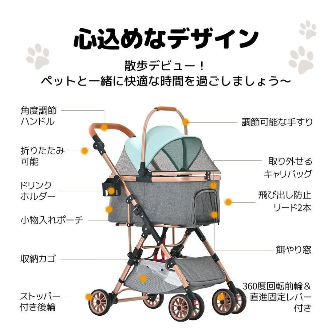 ペットカートアル猫ストッパー付き 4輪 組立簡単 ペットバギー 犬 猫【グレー】 81dY13QwTkL._UF350,350_QL50_.jpg