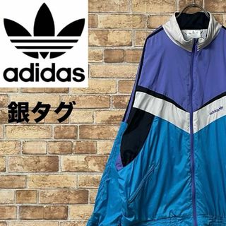 adidas - アディダス　銀タグ　ヴィンテージ　ナイロンジャケット　マルチカラー　刺繍ロゴ　M