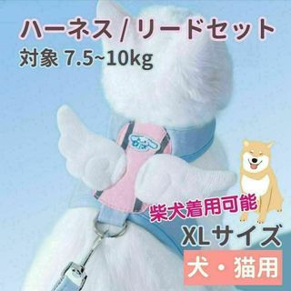 ハーネス リード セット 羽 ベスト 犬 猫 散歩 ブルー XL 柴犬 中型犬(犬)