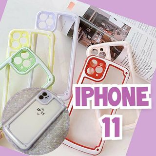 iPhone11 パープル iPhoneケース シンプル フレーム(iPhoneケース)