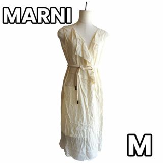 Marni - 【気品高い純白ドレス✨】　マルニ ワンピース ノースリーブ ベルト　白　Ｍ　38