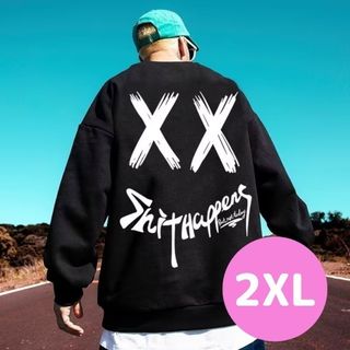 冬物セール！2XL メンズ ストリート オーバーサイズ ヒップホップ ロゴ 黒　(スウェット)