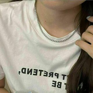 小粒　丸玉 ネックレス　シルバー　グレー　40cm　カジュアル　韓国(ネックレス)